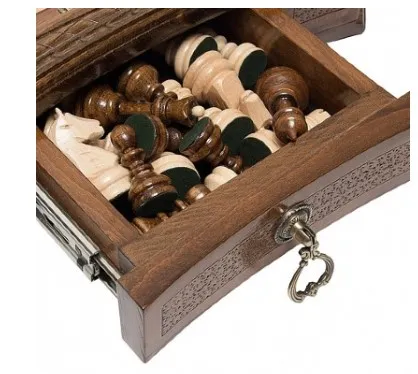 Шахматы резные восьмиугольные в ларце с ящиками 50, Haleyan