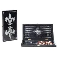 Нарды малые черные РФН рисунок серебро "Лилии"