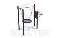 Уличный комплекс из турника, качели Гнездо и тренажера вертикальные брусья-пресс