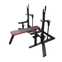 Соревновательная домкратная стойка для пауэрлифтинга со скамьей и страховочными упорами