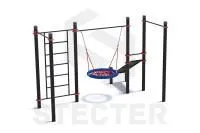 Уличный комплекс из двух турников, шведской стенки, качели Гнездо и наклонной скамьи для пресса