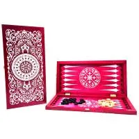 Нарды средние малиновые рисунок серебро "Винтаж"