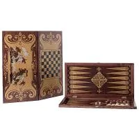 Нарды + шахматы + шашки большие венге РФН рисунок золото "Объедовские"