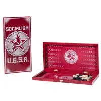 Нарды малые малиновые рисунок серебро "СОЦИАЛИЗМ"