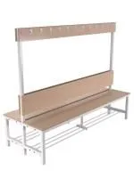 Скамейка для раздевалки двухсторонняя, с вешалкой (настил ЛДСП) с полкой для обуви