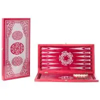 Нарды большие малиновые рисунок серебро "Китайский орнамент"