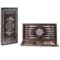 Нарды большие венге рисунок серебро "Птицы"