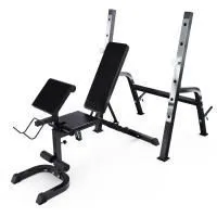 Скамья со стойками под штангу DFC GORILLA черная, с партой для бицепса