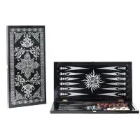 Нарды большие черные рисунок серебро "Восточная звезда"