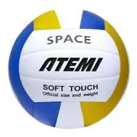 Мяч волейбольный Atemi SPACE (N), синтетическая кожа PU Soft, бел/желт/син, 18 п, клееный, 65-67см