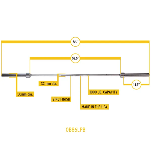Гриф олимпийский прямой 86", до 450 кг, хромированный (класс-ZINK)