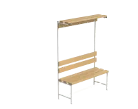 Скамейка с вешалкой и верхней полкой для раздевалок (цельная) 1500 мм