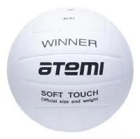Мяч волейбольный Atemi WINNER, синтетическая кожа PU soft, бел., 18 п, клееный, окруж 65-67