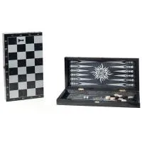 Нарды + шашки РФН малые черные рисунок серебро "Классика"