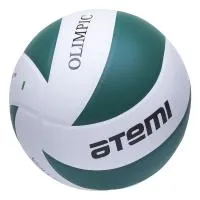 Мяч волейбольный Atemi OLIMPIC, синтетическая кожа PU, зел.-бел. 8 п, клееный, окруж 65-67