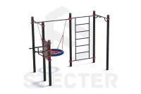 Уличный комплекс из стойки для пресса, качели Гнездо, шведской стенки и турника Мультихват