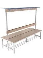 Скамейка для раздевалки двухсторонняя, с вешалкой (настил ЛДСП) с полкой для обуви и головных уборов