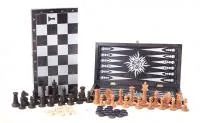 Шахматы + нарды + шашки малые черные рисунок серебро с гроссмейстерской доской