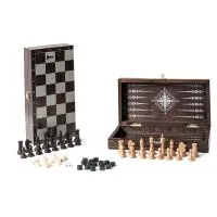 Шахматы + нарды + шашки венге рисунок серебро "Классика"
