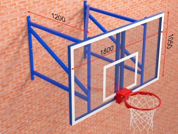 Баскетбольная ферма с профессиональным щитом 1800х1050 мм из оргстекла 15 мм (вынос 1,2 м) и массовым кольцом