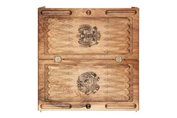 Нарды резные "2 герба" 60, орех, Haleyan