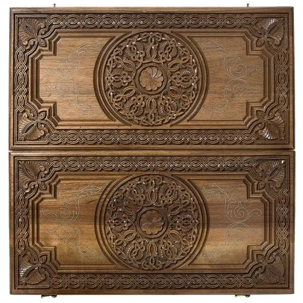 Нарды резные "Армянский узор" с серебром 60 орех, Haleyan