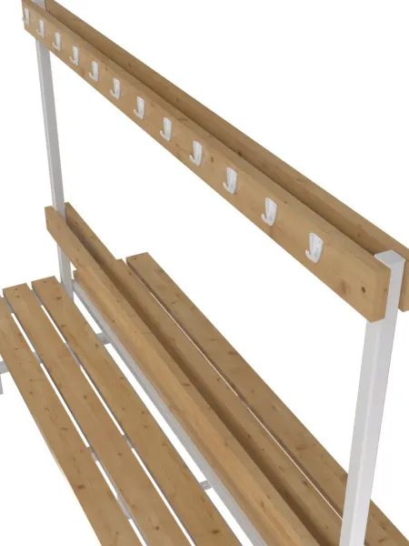 Скамейка для раздевалки с вешалкой, двухсторонняя разборная с полкой для обуви