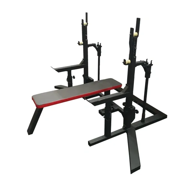 Соревновательная домкратная стойка для пауэрлифтинга со скамьей и страховочными упорами