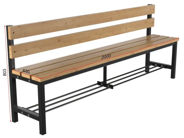 Скамейка для раздевалки со спинкой разборная с полкой для обуви