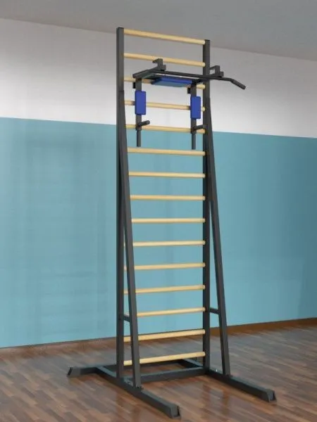 Шведская стенка разборная напольная (тип 3) с брусьями 3 в 1 металл-береза