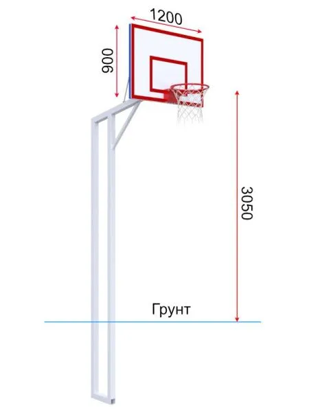 Баскетбольная стойка двухопорная с щитом 1200х900 мм из фанеры на метал. каркасе и массовым кольцом