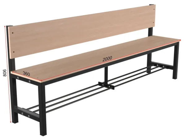 Скамейка для раздевалки со спинкой односторонняя (ЛДСП) с полкой для обуви