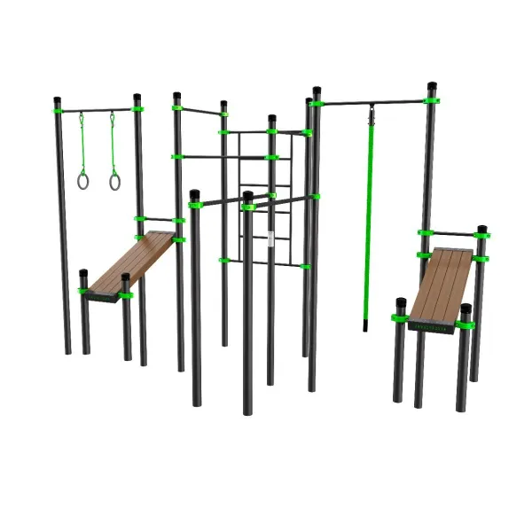 W261 Воркаут (3 турника, 2 скамьи для пресса, брусья, швед. стенка, кольца, канат) ZAVODSPORTA