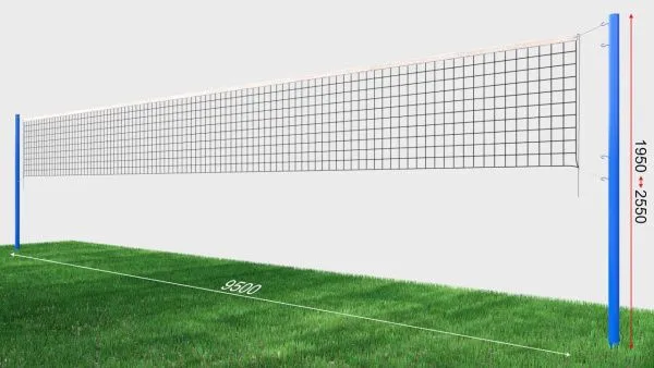 Волейбольная сеть, диаметр: нити 3 мм, троса (сталь) 3 мм, с уличными стойками