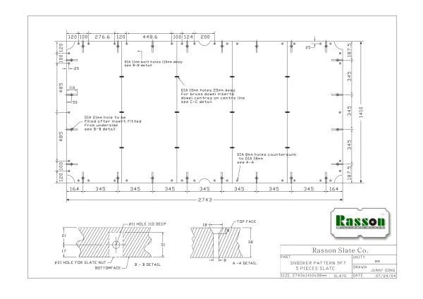 Плита для бильярдных столов Rasson Original Premium Slate 9фт h38мм 5шт.