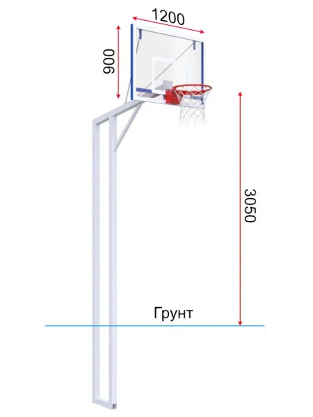 Баскетбольная стойка двухопорная с трен. щитом 1200х900 мм из оргстекла 10 мм и массовым кольцом