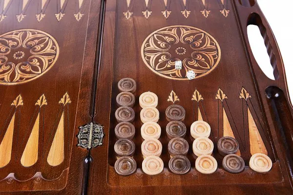 Нарды резные "Армянский узор 9" с ручкой 60, Haleyan