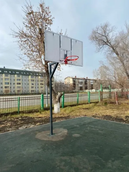 Стойка баскетбольная уличная упрощенная со щитом из оргстекла, кольцом и сеткой DS P 412