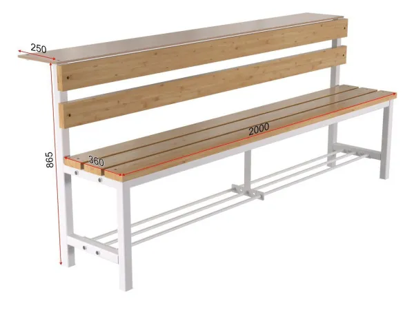 Скамейка для раздевалки со спинкой разборная с полкой для обуви и головных уборов