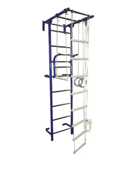 Спортивный комплекс Крепыш Г-образный Пристенный (Синий/Металл/Хром)