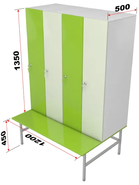 Шкаф-скамейка для раздевалок ЛДСП с четырьмя отсеками
