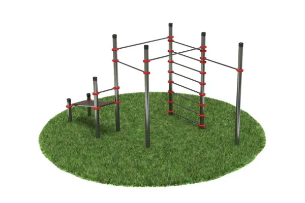 Нержавеющий воркаут комплекс с турниками, шведской стенкой и наклонной лавкой для пресса