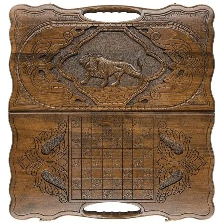 Нарды резные "Лев 3" с ручкой 60, Haleyan