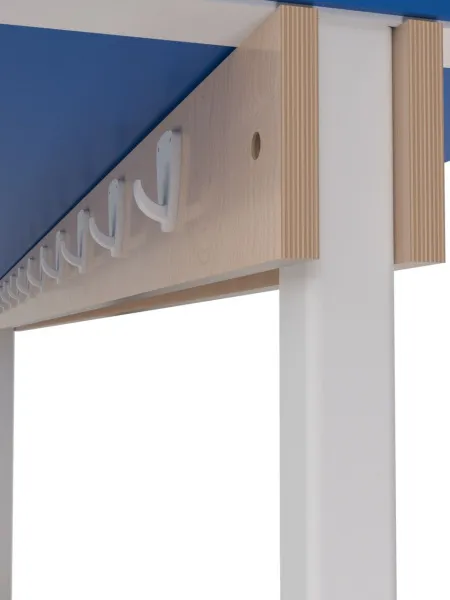 Скамейка для раздевалки двухсторонняя, с вешалкой (настил ЛДСП) с полкой для обуви и головных уборов