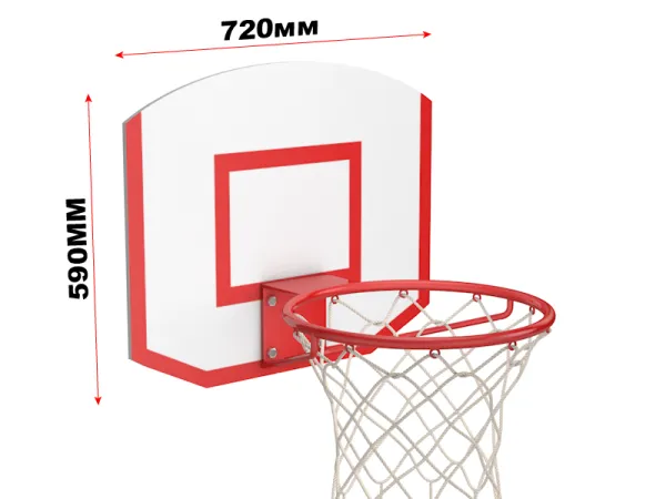 Щит баскетбольный 720х590 мм из фанеры на шведскую стенку (с кольцом и сеткой)