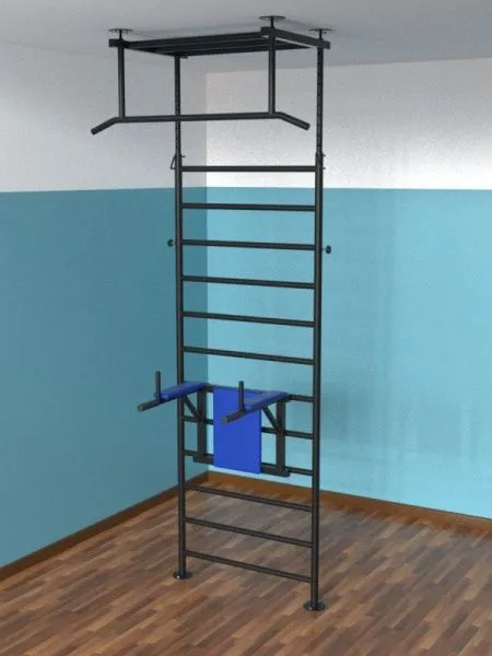 Шведская стенка с регулировкой высоты враспор с брусьями-пресс (тип 3)