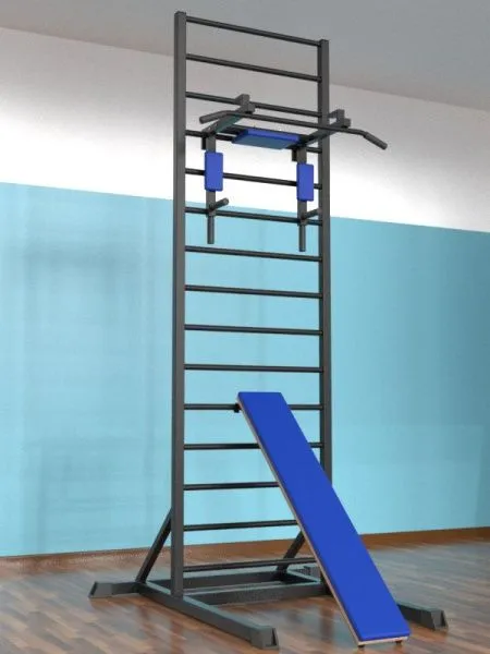 Шведская стенка цельносварная напольная с брусьями 3 в 1 и доской (тип 1)