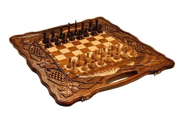 Шахматы + нарды резные "Неркени" 60, с ручкой, Haleyan