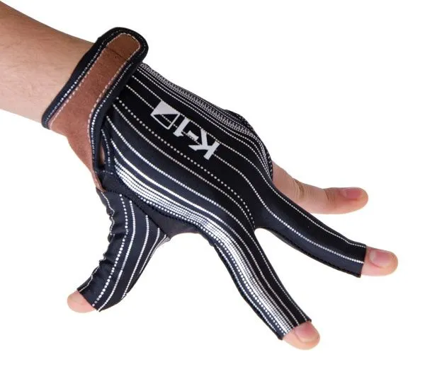 Перчатка бильярдная «K-1» (черная, серебро, вставка кожа)