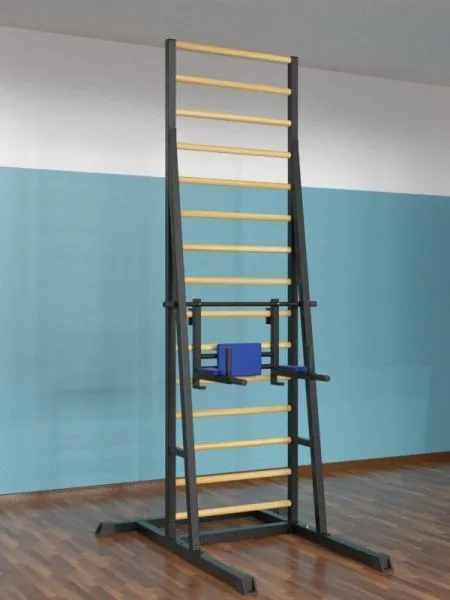 Шведская стенка разборная напольная (тип 3) с брусьями 3 в 1 металл-береза